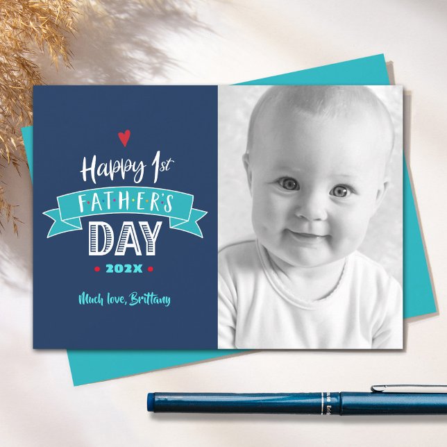 Tarjeta Navy Happy 1st Father's Day Audaz Typografía foto (Subido por el creador)