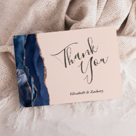 Tarjeta Navy Rosa Oro Ágata Rubor Boda Agradecimiento