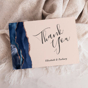 Tarjeta Navy Rosa Oro Ágata Rubor Boda Agradecimiento