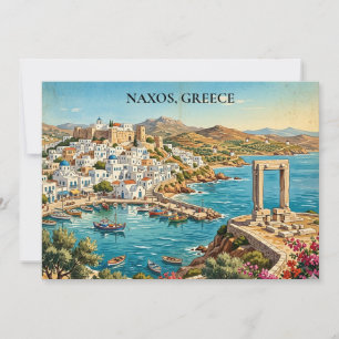 Tarjeta Naxos Grecia Ilustración de viaje retro vintage