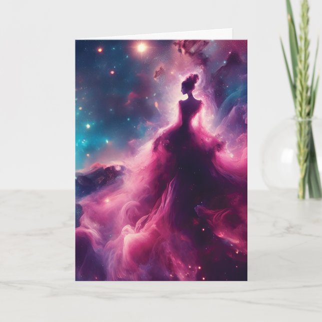 Tarjeta Nebulosa rosa con forma de mujer en el espacio ult (Anverso)