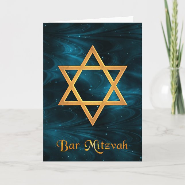 Tarjeta Nebulosas de Mitzvah de la barra y estrella azules (Anverso)