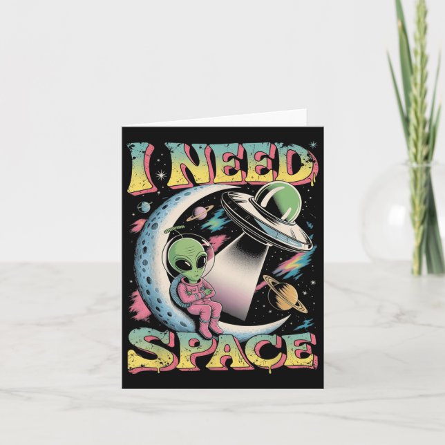 Tarjeta Necesito Astronomía Espacial Alien Retro  (Anverso)