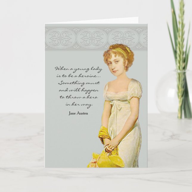 Tarjeta ¡Necesito un héroe! Jane Austen Note Card (Anverso)