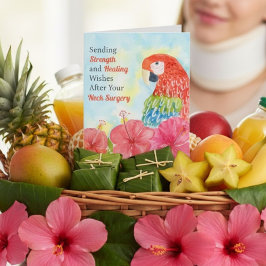 Tarjeta Neck Surgery Healing Scarlet Macaws, Hibiscus