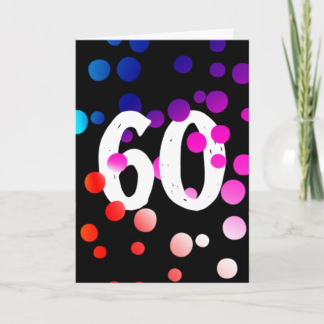 Tarjeta negra con puntos de arcoíris para 60 cumpl (Anverso)