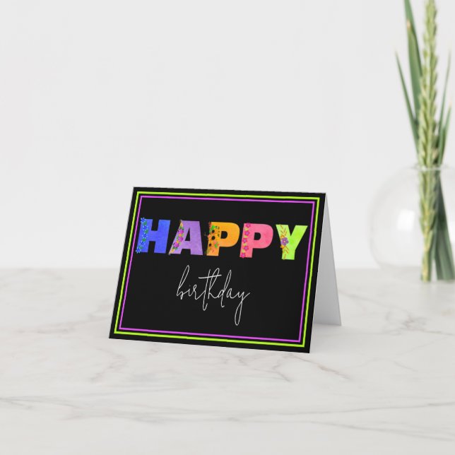 Tarjeta negra de cartas con acento floral feliz cu (Anverso)