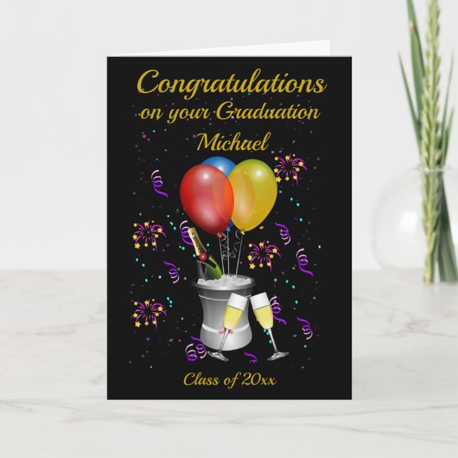 Tarjeta negra de celebración de graduación (Anverso)