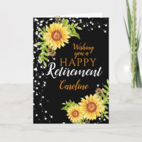 Tarjeta Negra de Girasoles Florales de Jubilación 
