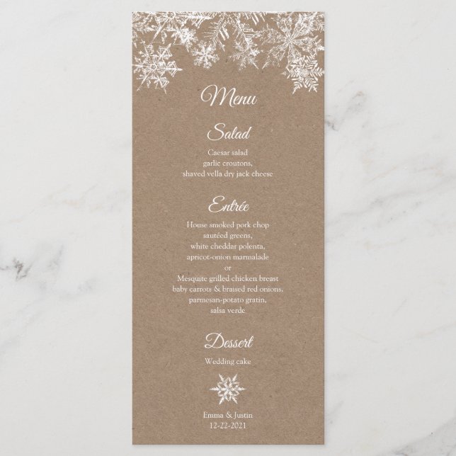 Tarjeta negra de la boda de invierno de los copos  (Anverso)