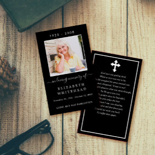 Tarjeta negra de oración funeraria de foto minimal