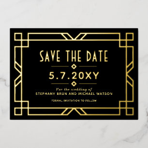 Tarjeta negra de oro de elegante Art Deco para gua