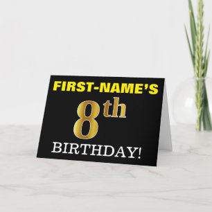 Tarjeta negra de oro de imitación "8º cumpleaños"