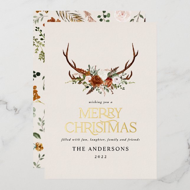 Tarjeta negra de terracota botánica elegante cierv (Anverso/Reverso)