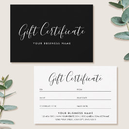 Tarjeta Negra Minimalista de Certificado de Regalo