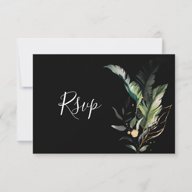 Tarjeta negra RSVP de la boda folicular salvaje (Anverso)