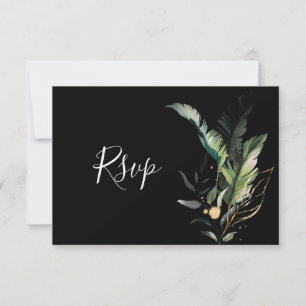 Tarjeta negra RSVP de la boda folicular salvaje