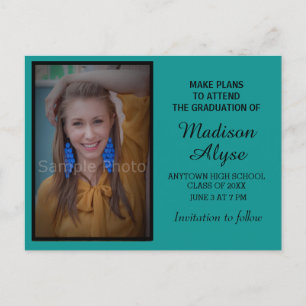 Tarjeta Negra Teal de Foto de Graduación para Guar