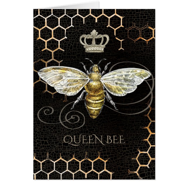 Tarjeta negra vintage Queen Bee Royal Crown Honeyc (Frente)