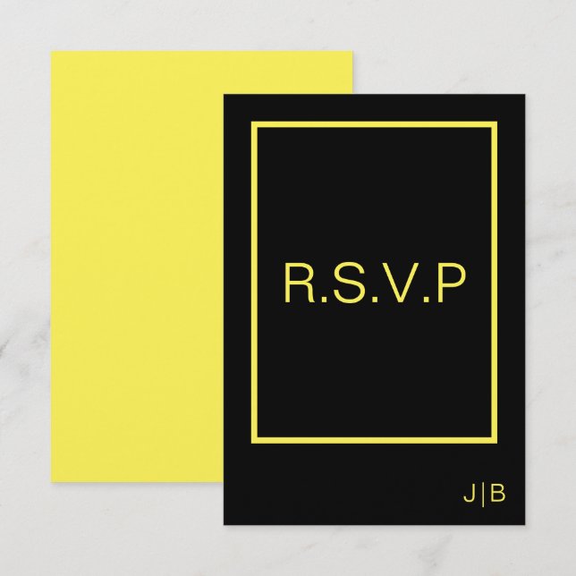 TARJETA negra y amarilla RSVP de boda (Anverso / Reverso)