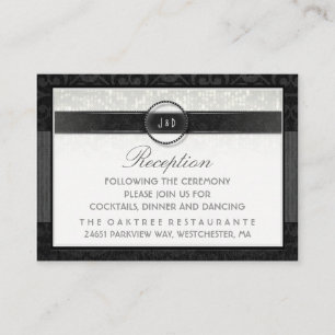 Tarjeta negra y blanca de la recepción del art