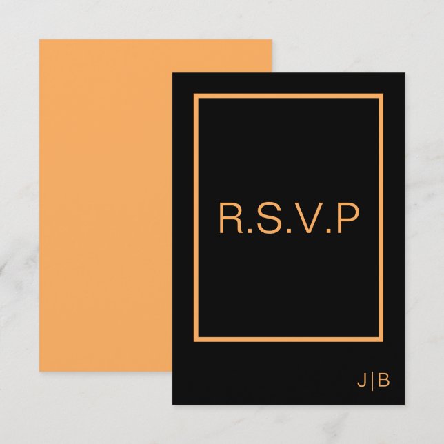 TARJETA negra y naranja RSVP de boda (Anverso / Reverso)