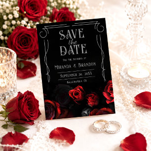 Tarjeta Negra y Roja Floral de Boda para Guardar l