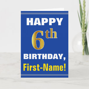 Tarjeta Negrita, Azul, Dorado Falso Cumpleaños 6 con Tarje