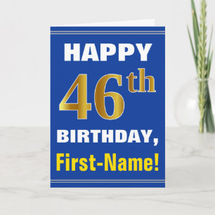 Tarjeta Negrita, azul, falso oro 46º cumpleaños con tarjet