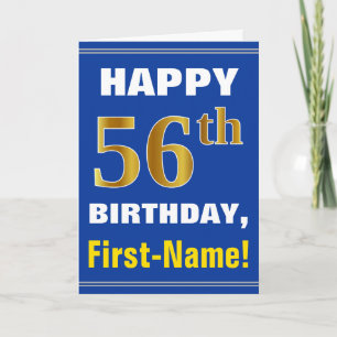 Tarjeta Negrita, azul, falso oro 56º cumpleaños con tarjet