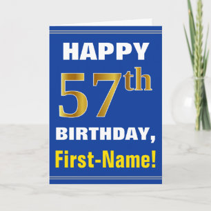 Tarjeta Negrita, azul, falso oro 57º cumpleaños con tarjet