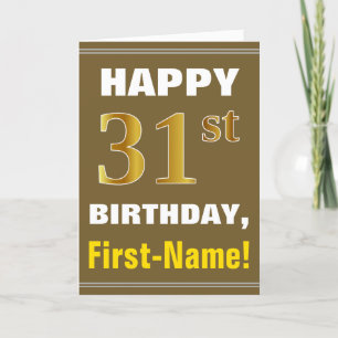 Tarjeta Negrita, Brown, Faux Gold 31st Birthday con Tarjet