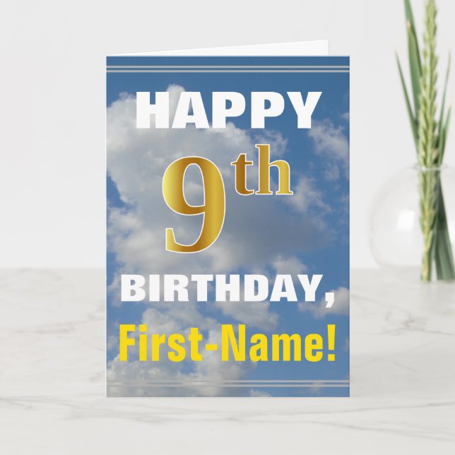 Tarjeta Negrita, cielo nublado, falso oro 9 cumpleaños + n (Anverso)