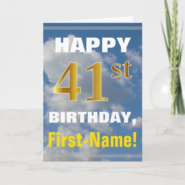 Tarjeta Negrita, cielo nublado, Faux Gold 41st Birthday +  (Anverso)