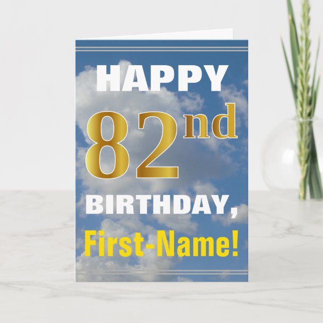 Tarjeta Negrita, cielo nublado, Faux Gold 82nd Birthday +  (Anverso)