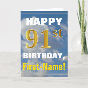 Tarjeta Negrita, cielo nublado, Faux Gold 91st Birthday + 