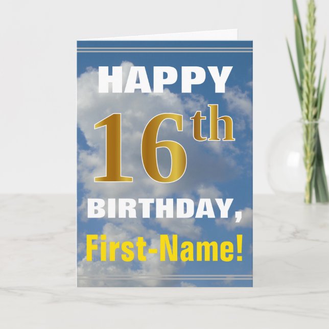 Tarjeta Negrita, cielo nublado, oro falso 16º cumpleaños + (Anverso)
