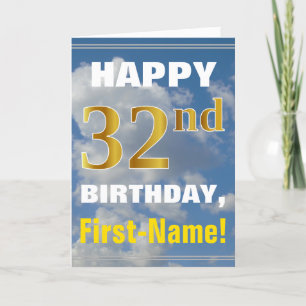 Tarjeta Negrita, cielo nublado, oro falso 32 cumpleaños +