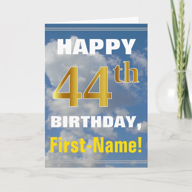 Tarjeta Negrita, cielo nublado, oro falso 44º cumpleaños + (Anverso)