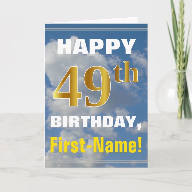 Tarjeta Negrita, cielo nublado, oro falso 49º cumpleaños + (Anverso)