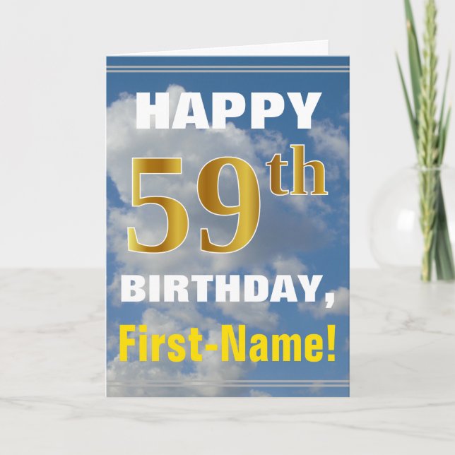Tarjeta Negrita, cielo nublado, oro falso 59º cumpleaños + (Anverso)