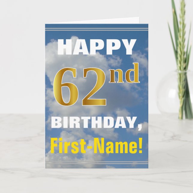 Tarjeta Negrita, cielo nublado, oro falso 62 cumpleaños +  (Anverso)