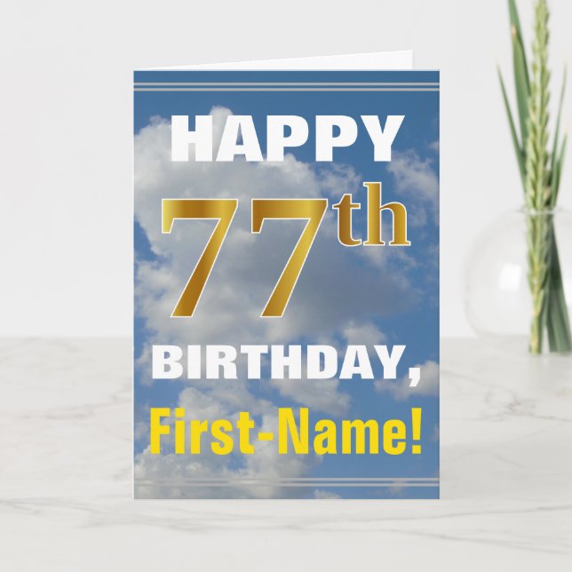 Tarjeta Negrita, cielo nublado, oro falso 77 cumpleaños +  (Anverso)