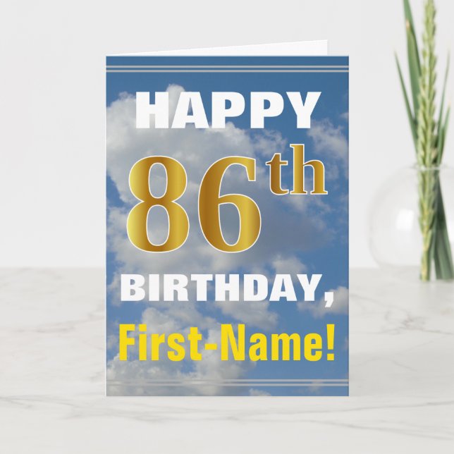 Tarjeta Negrita, cielo nublado, oro falso 86º cumpleaños + (Anverso)