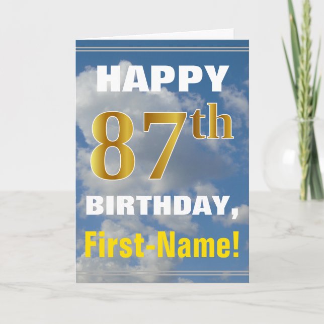 Tarjeta Negrita, cielo nublado, oro falso 87º cumpleaños + (Anverso)