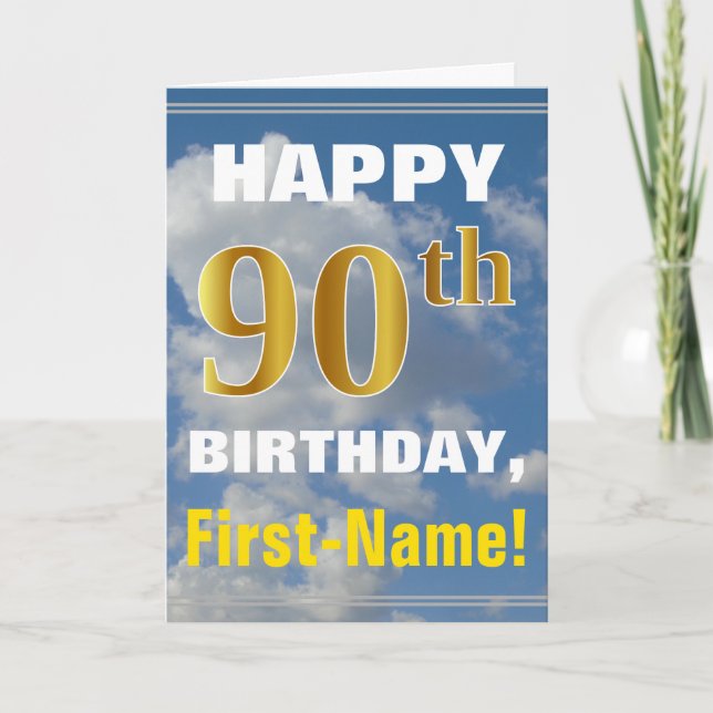 Tarjeta Negrita, cielo nublado, oro falso 90 cumpleaños +  (Anverso)