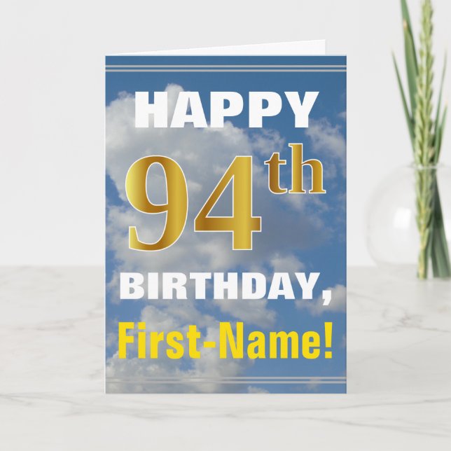 Tarjeta Negrita, cielo nublado, oro falso 94º cumpleaños + (Anverso)