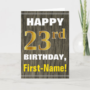 Tarjeta Negrita, Faux Wood, Faux Gold 23rd Birthday + Name