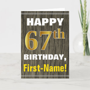 Tarjeta Negrita, Faux Wood, Faux Gold 67 cumpleaños + Nomb