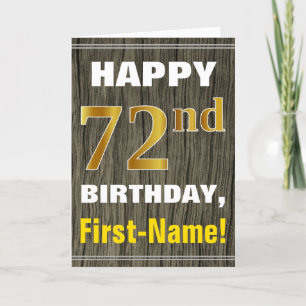 Tarjeta Negrita, Faux Wood, Faux Gold 72nd Birthday + Nomb